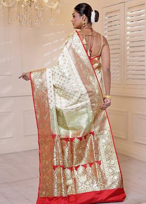 Cream Banarasi Silk Saree With Blouse Piece