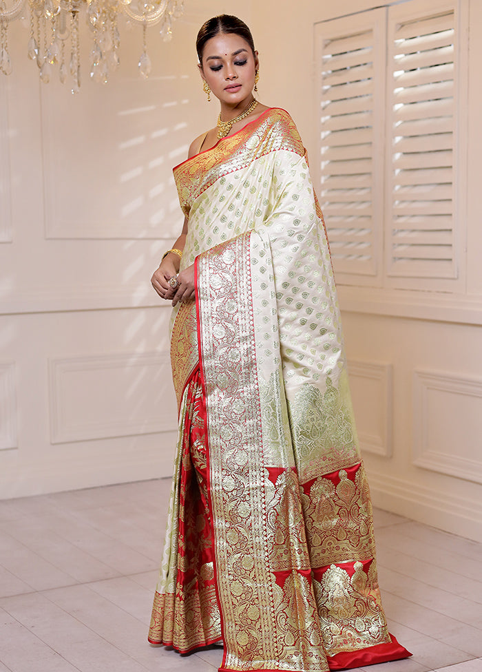 Cream Banarasi Silk Saree With Blouse Piece