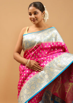 Pink Banarasi Silk Saree With Blouse Piece