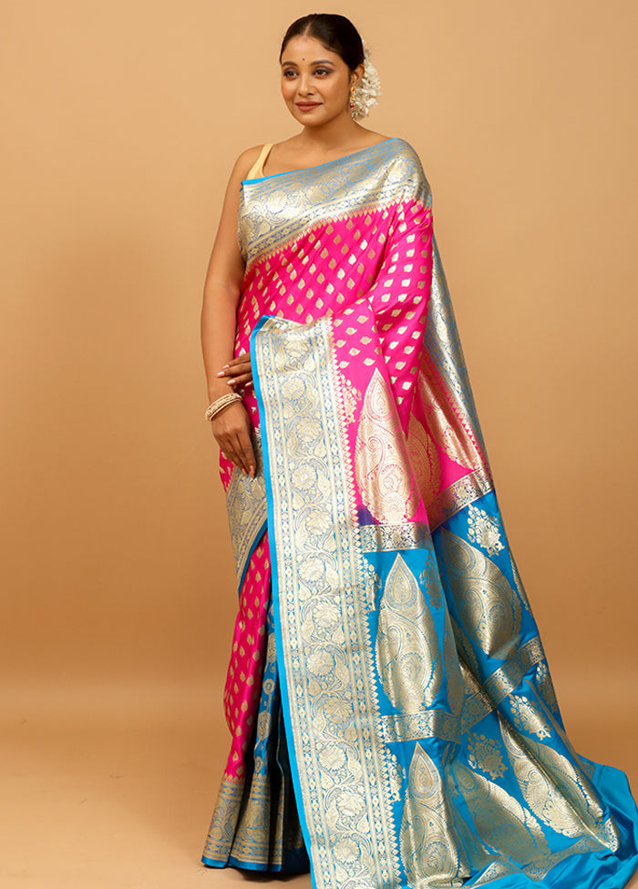 Pink Banarasi Silk Saree With Blouse Piece