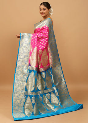 Pink Banarasi Silk Saree With Blouse Piece