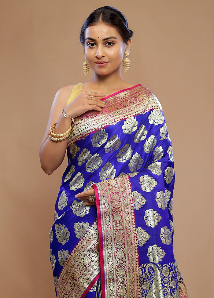 Blue Banarasi Silk Saree With Blouse Piece - Indian Silk House Agencies