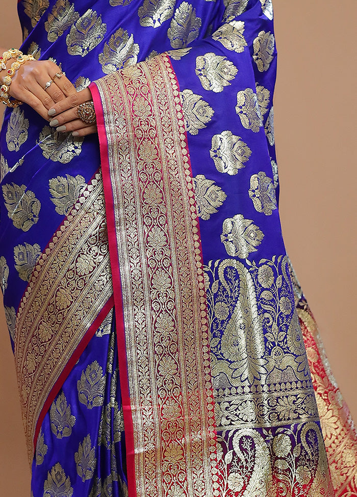 Blue Banarasi Silk Saree With Blouse Piece - Indian Silk House Agencies