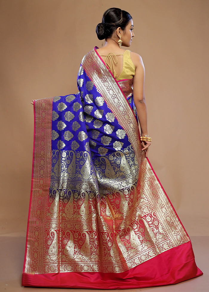 Blue Banarasi Silk Saree With Blouse Piece - Indian Silk House Agencies