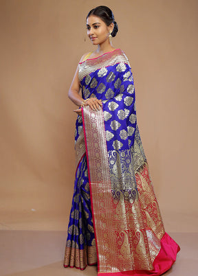 Blue Banarasi Silk Saree With Blouse Piece - Indian Silk House Agencies