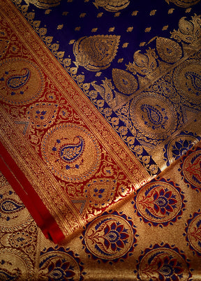 Blue Banarasi Silk Saree With Blouse Piece