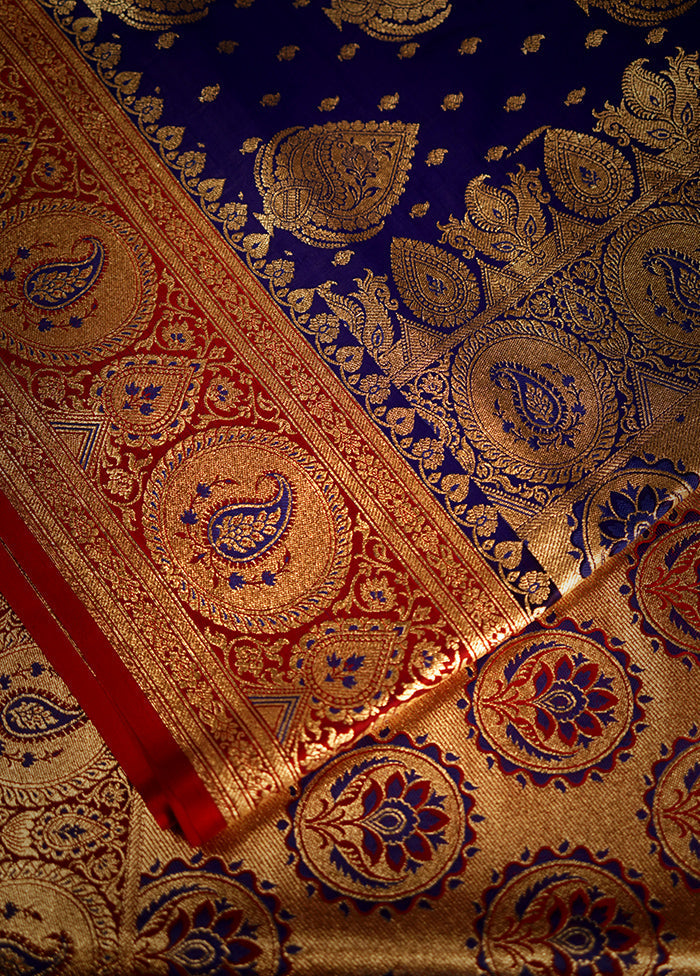 Blue Banarasi Silk Saree With Blouse Piece