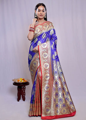 Blue Banarasi Silk Saree With Blouse Piece