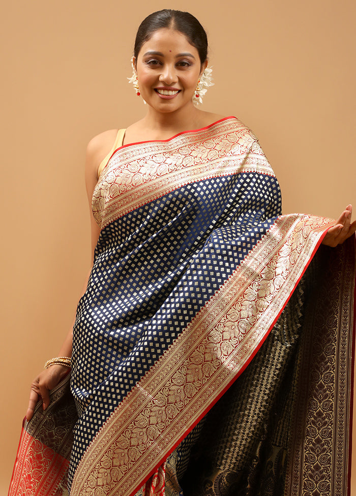 Blue Banarasi Silk Saree With Blouse Piece