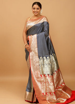 Blue Banarasi Silk Saree With Blouse Piece