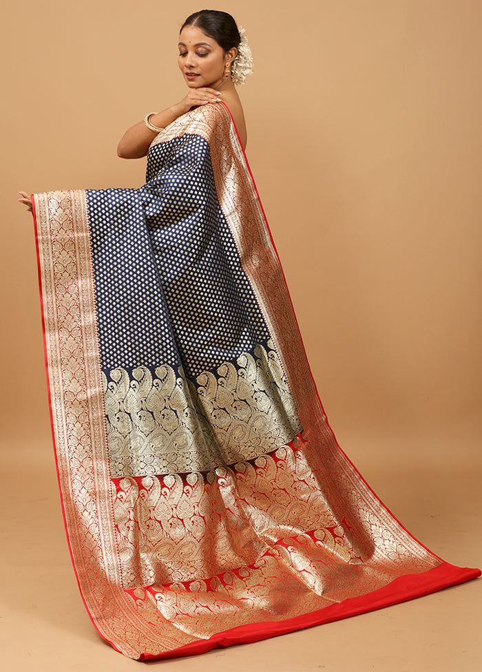 Blue Banarasi Silk Saree With Blouse Piece