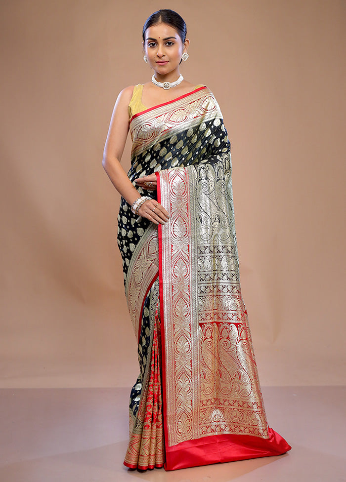 Black Banarasi Silk Saree With Blouse Piece - Indian Silk House Agencies