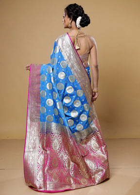 Blue Banarasi Silk Saree With Blouse Piece