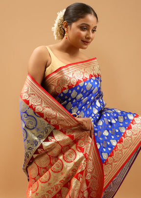 Blue Banarasi Silk Saree With Blouse Piece