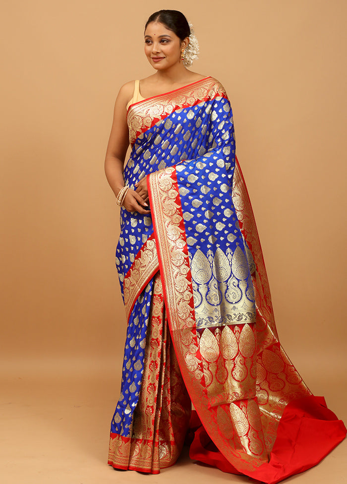 Blue Banarasi Silk Saree With Blouse Piece