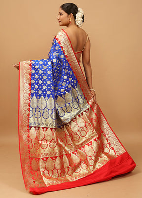 Blue Banarasi Silk Saree With Blouse Piece