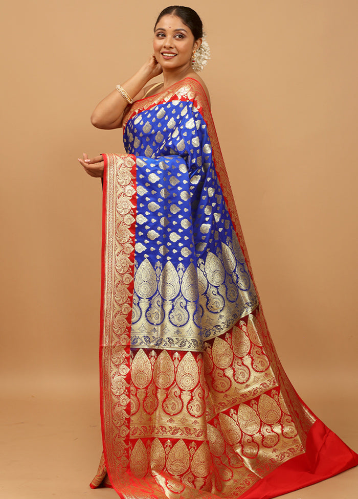 Blue Banarasi Silk Saree With Blouse Piece