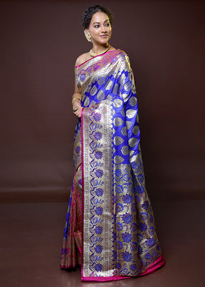 Blue Banarasi Silk Saree With Blouse Piece