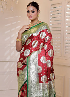 Red Banarasi Silk Saree With Blouse Piece