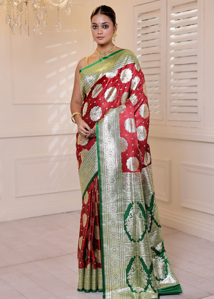 Red Banarasi Silk Saree With Blouse Piece