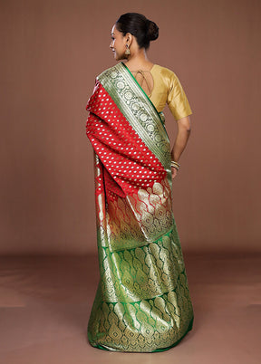 Red Banarasi Silk Saree With Blouse Piece