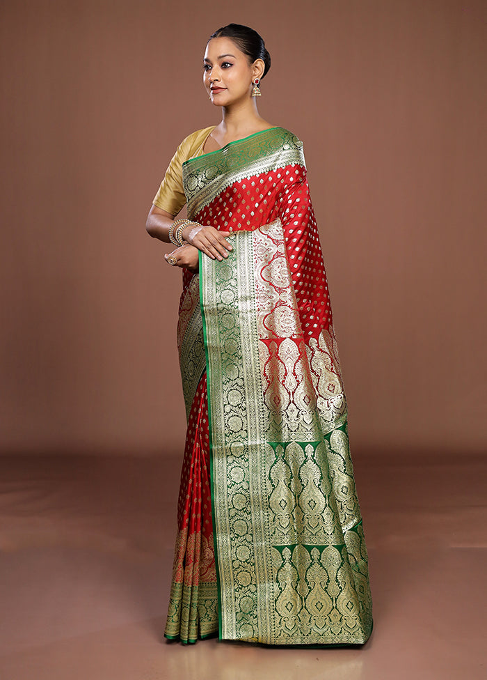 Red Banarasi Silk Saree With Blouse Piece