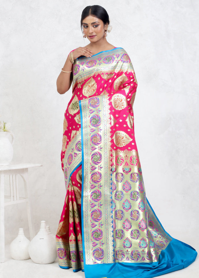 Pink Banarasi Silk Saree Without Blouse Piece - Indian Silk House Agencies