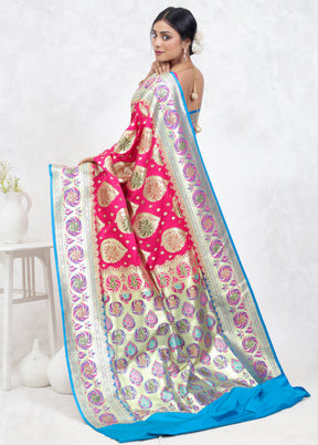 Pink Banarasi Silk Saree Without Blouse Piece - Indian Silk House Agencies