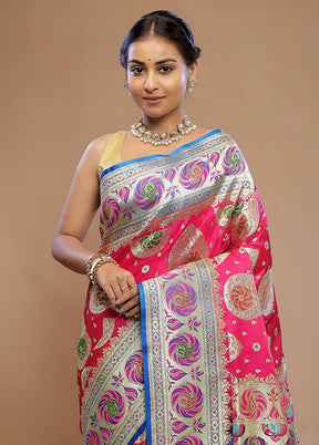 Pink Banarasi Silk Saree With Blouse Piece - Indian Silk House Agencies