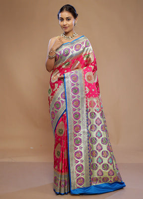 Pink Banarasi Silk Saree With Blouse Piece - Indian Silk House Agencies