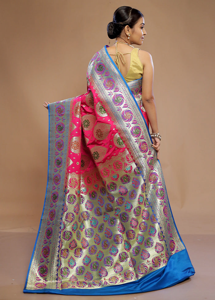 Pink Banarasi Silk Saree With Blouse Piece - Indian Silk House Agencies