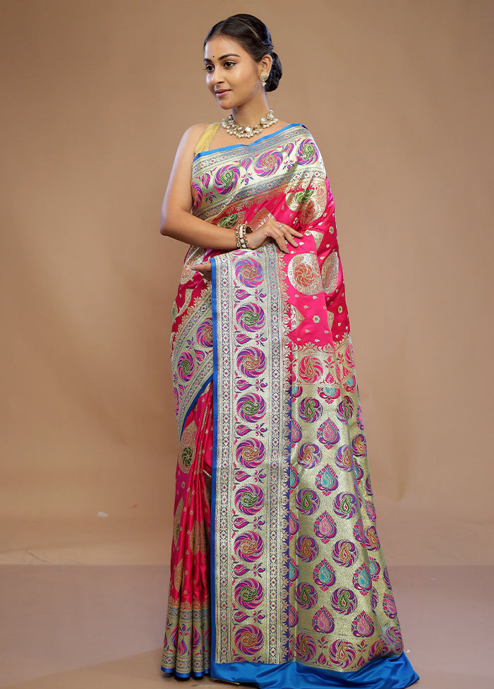 Pink Banarasi Silk Saree With Blouse Piece - Indian Silk House Agencies