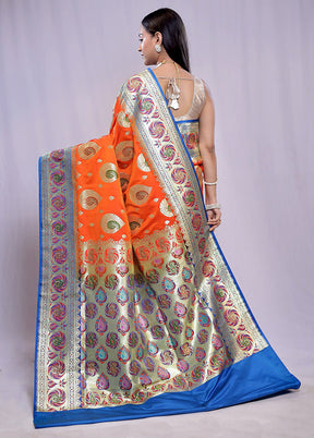 Orange Banarasi Silk Saree With Blouse Piece - Indian Silk House Agencies