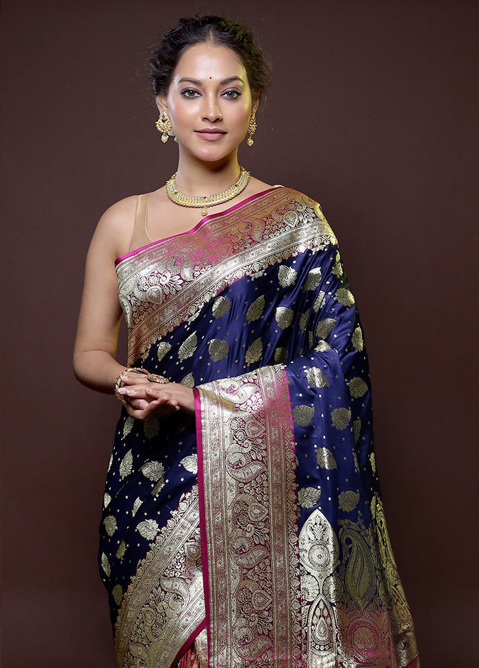 Blue Banarasi Silk Saree With Blouse Piece