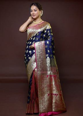 Blue Banarasi Silk Saree With Blouse Piece