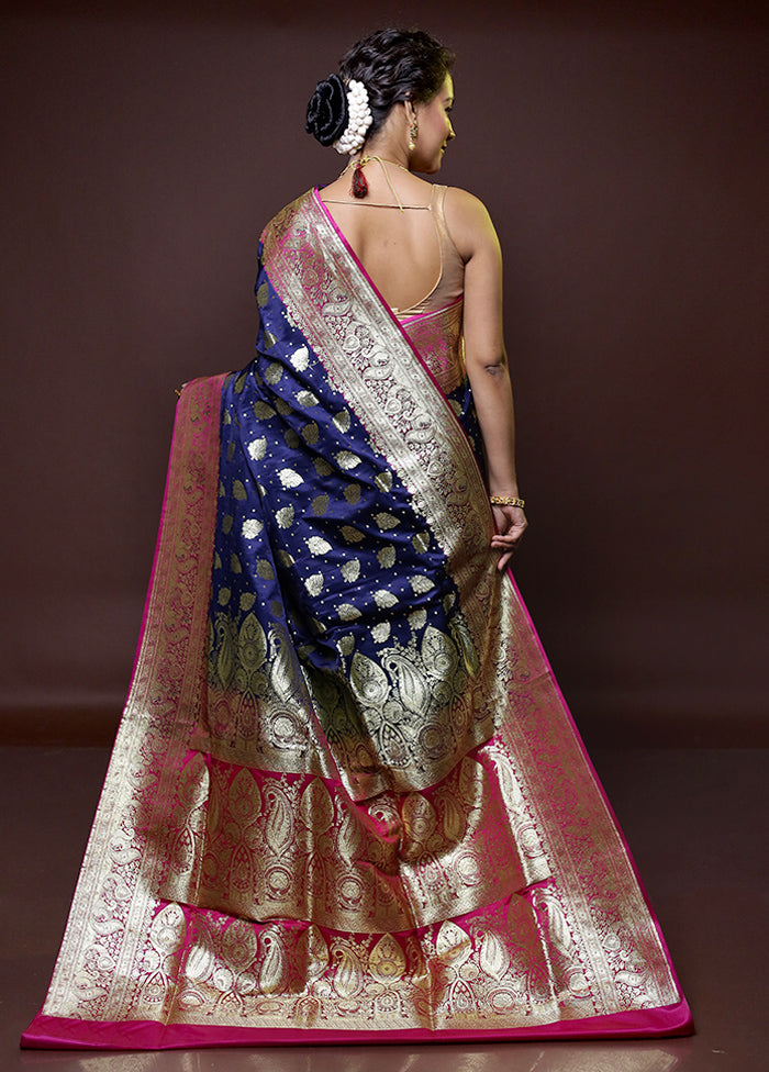 Blue Banarasi Silk Saree With Blouse Piece