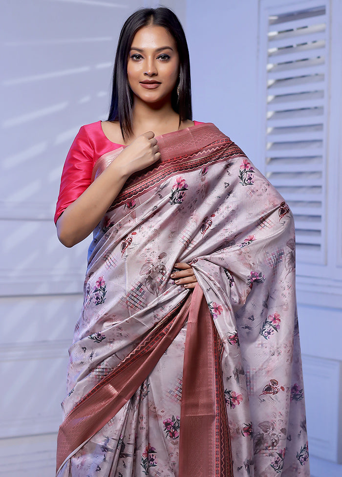 Grey Dupion Silk Saree With Blouse Piece