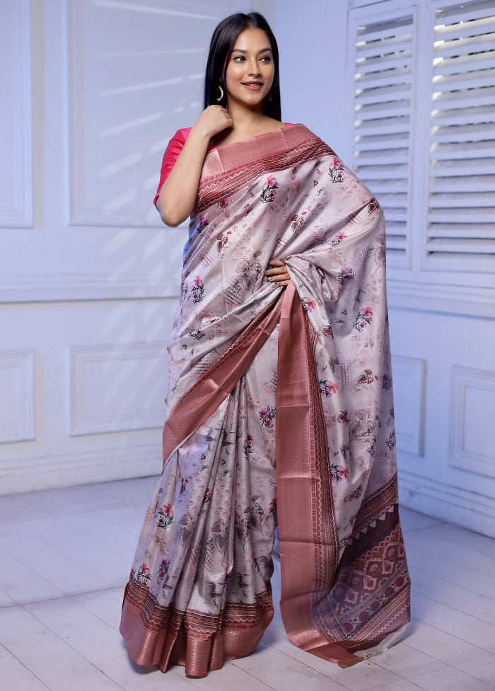 Grey Dupion Silk Saree With Blouse Piece