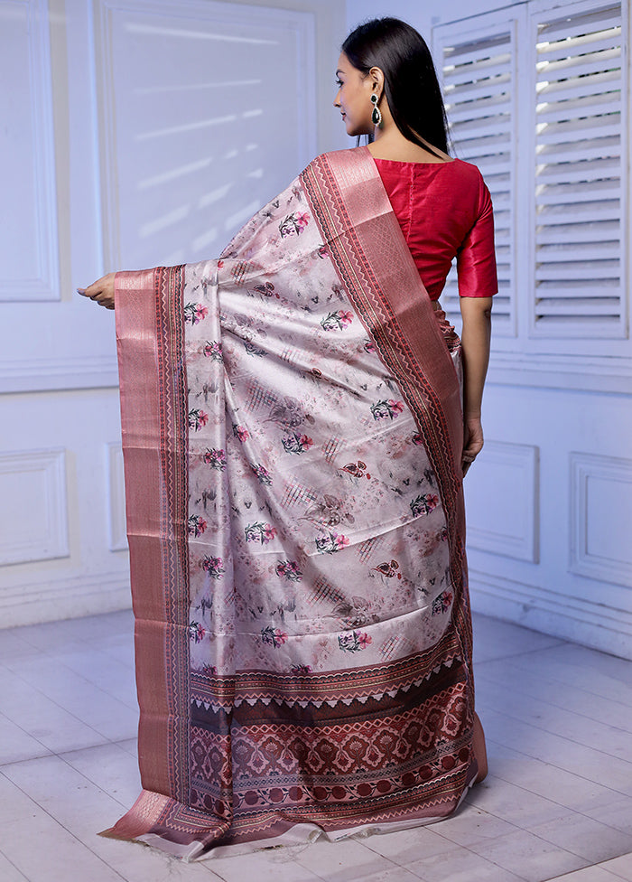 Grey Dupion Silk Saree With Blouse Piece