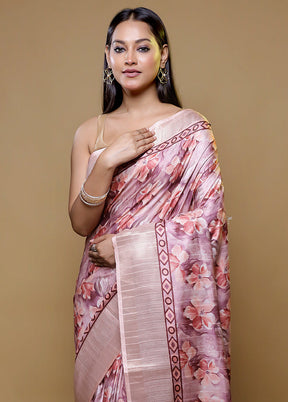 Pink Dupion Silk Saree With Blouse Piece