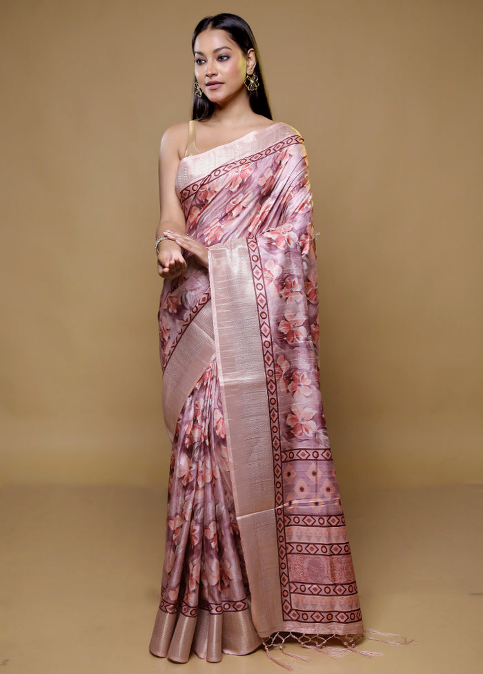 Pink Dupion Silk Saree With Blouse Piece