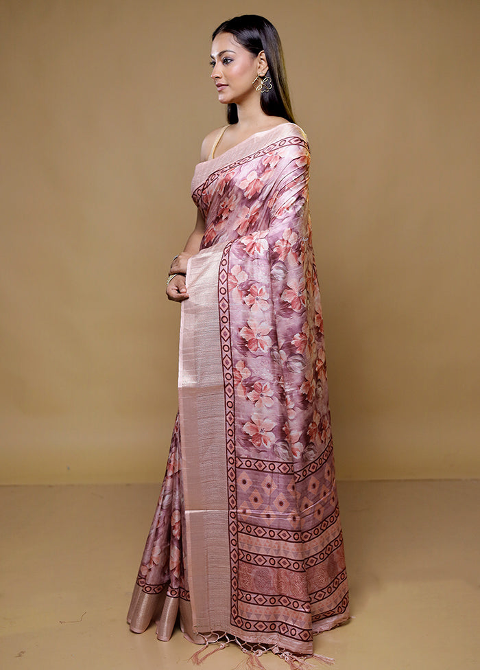 Pink Dupion Silk Saree With Blouse Piece