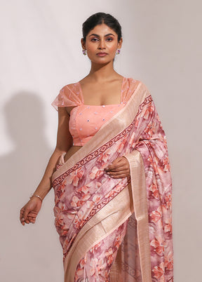 Pink Dupion Silk Saree With Blouse Piece