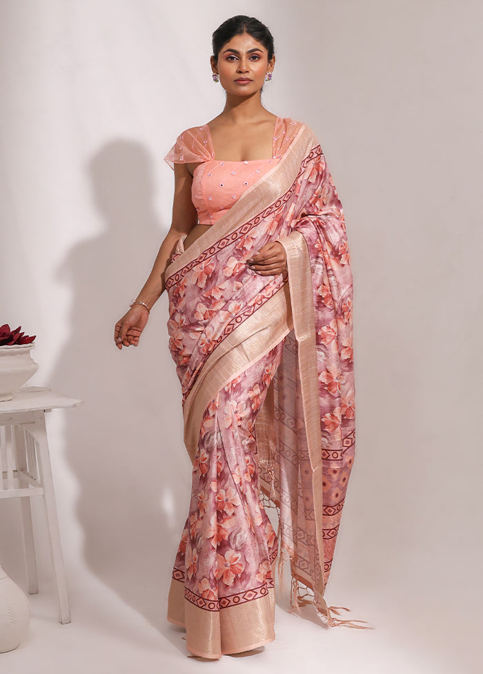 Pink Dupion Silk Saree With Blouse Piece