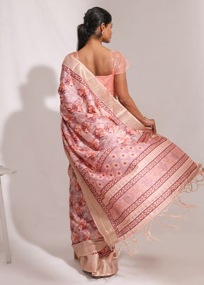 Pink Dupion Silk Saree With Blouse Piece