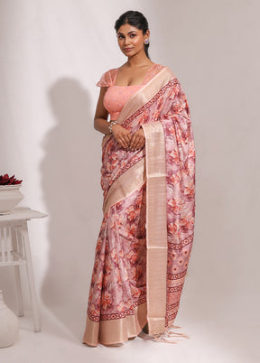 Pink Dupion Silk Saree With Blouse Piece