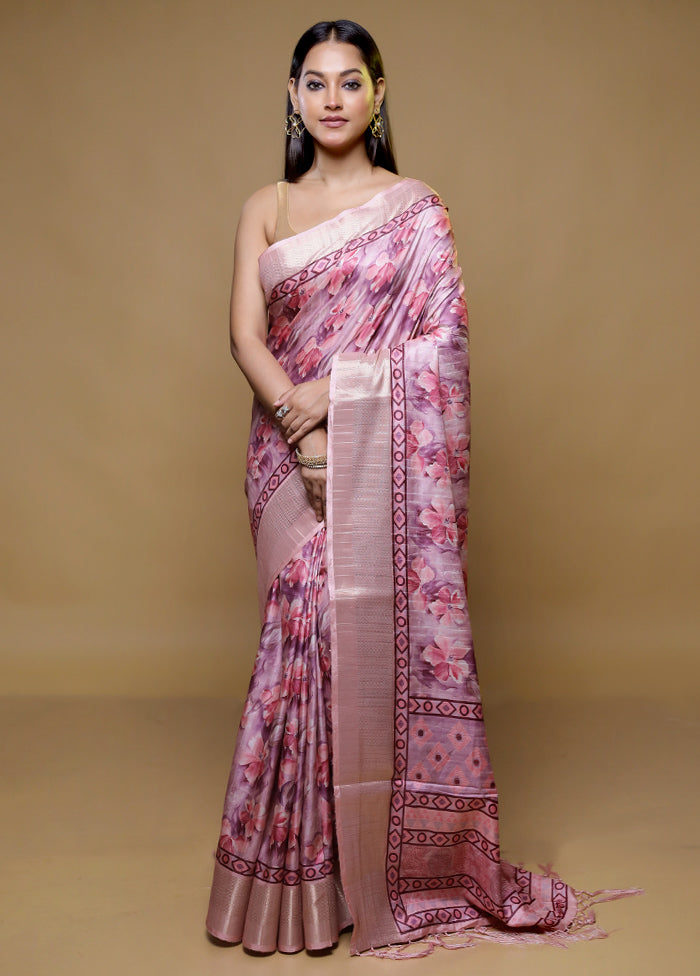 Pink Dupion Silk Saree With Blouse Piece