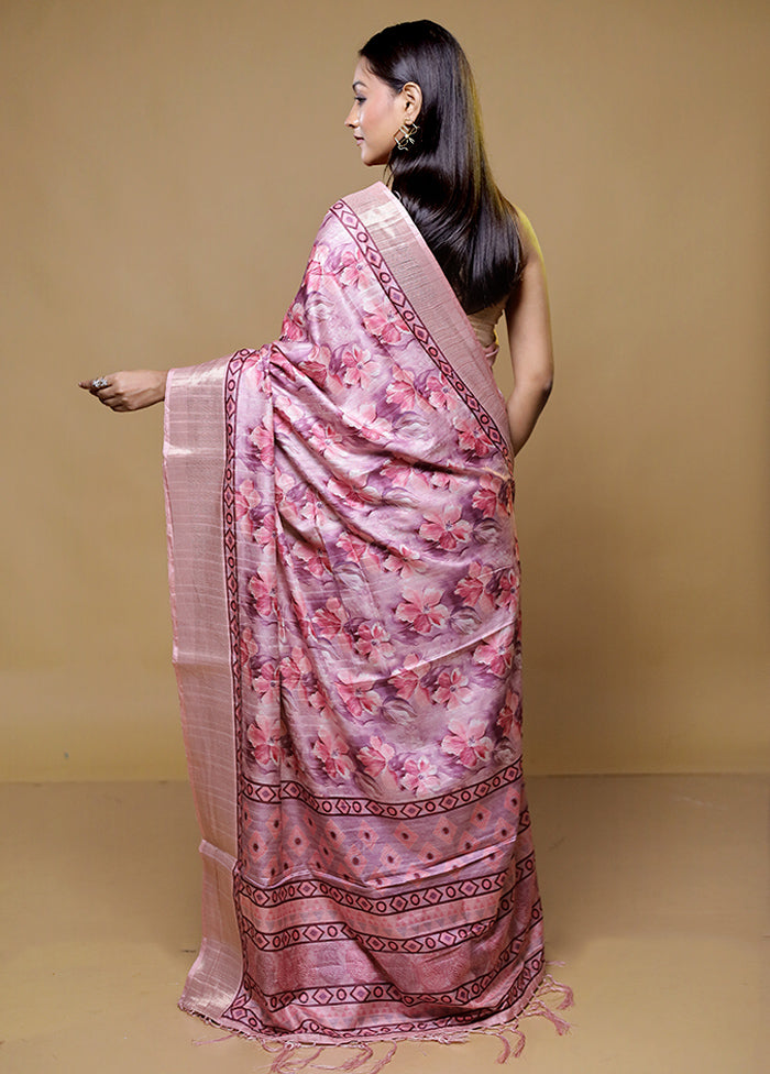 Pink Dupion Silk Saree With Blouse Piece