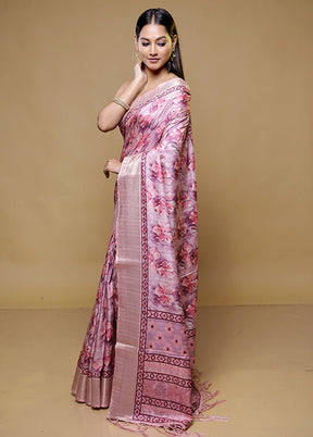 Pink Dupion Silk Saree With Blouse Piece