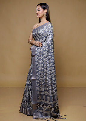 Grey Dupion Silk Saree With Blouse Piece